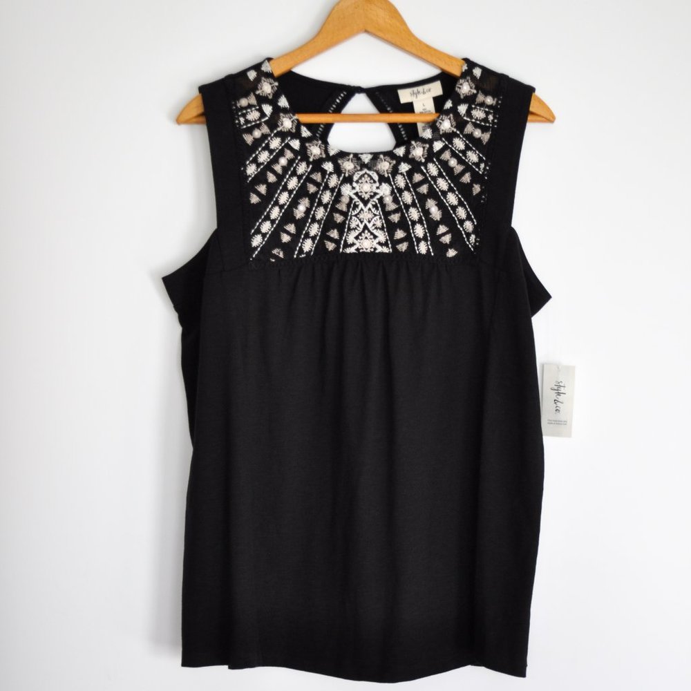 style & co Embroidered Sleeveless Top
